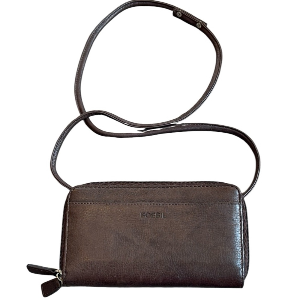 Fossil Brown Leather Crossbody Wallet Bag Small Belt Bag Minimalist VTG